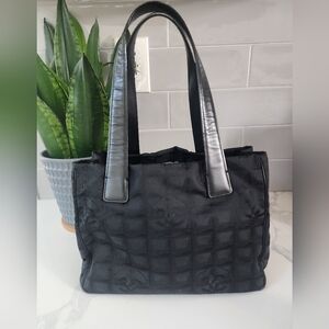 Authentic CHANEL Black Nylon Tote Bag | Classic CC | Key Leash & Zip Pockets
